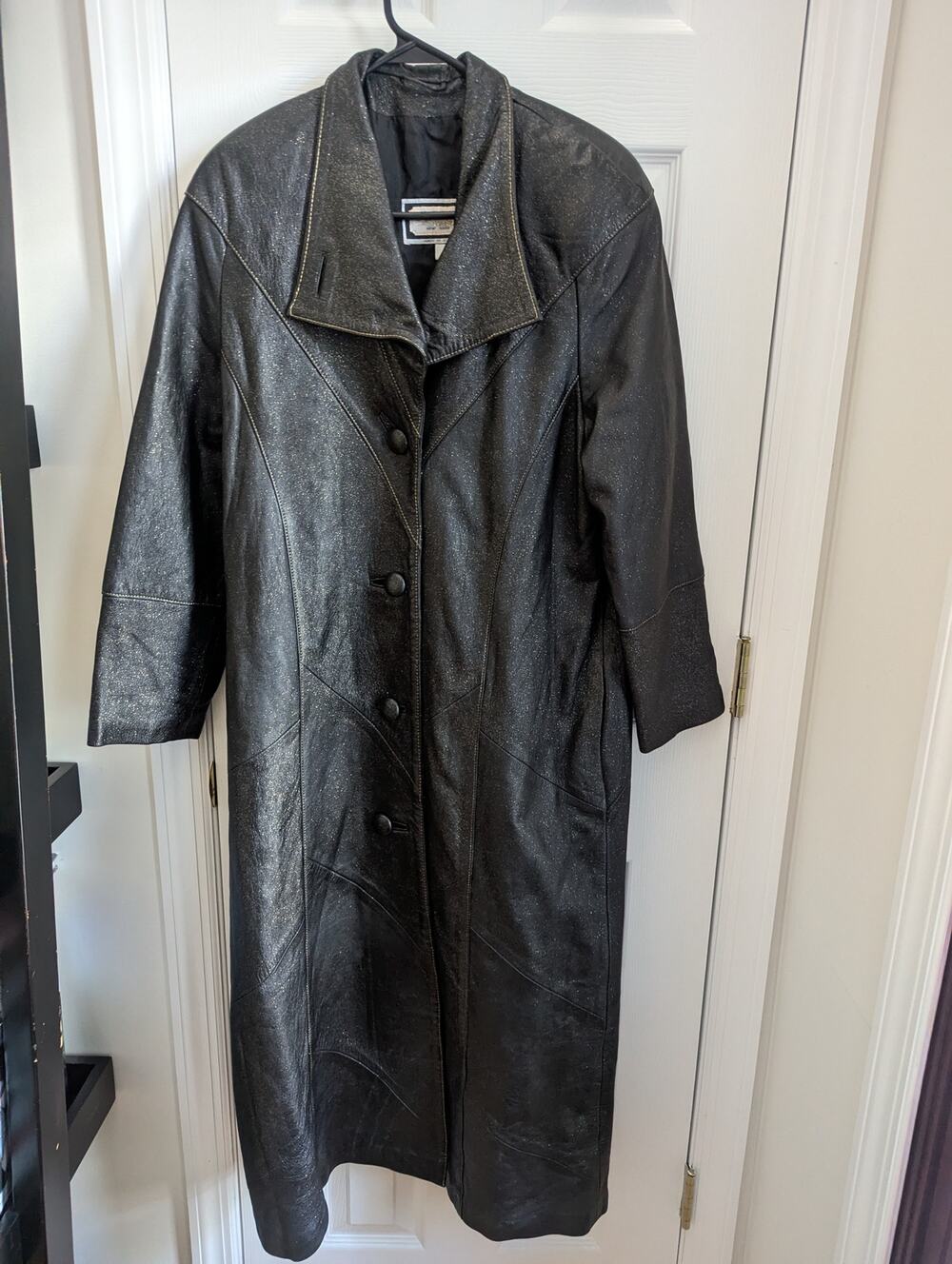 Genuine Leather Glitter Coat Size S Long Trench Glittery Punk Goth Whimsygoth